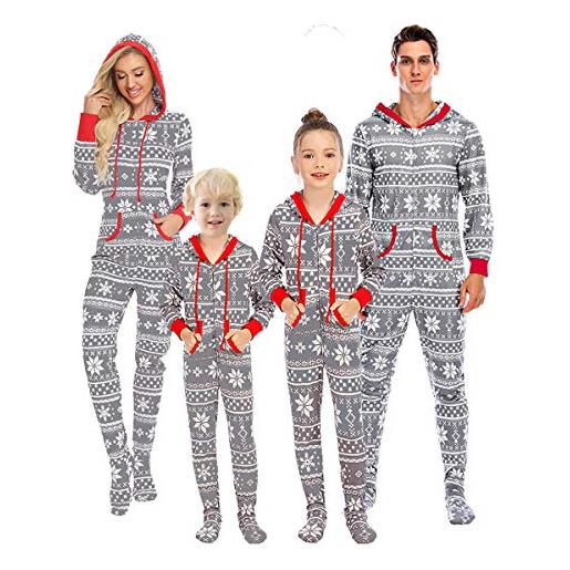 Verve Jelly pigiama natalizio per bambine e ragazzi, con cerniera, maniche lunghe, con cappuccio, pigiama, un pezzo, con stampa alce, pigiameria, pigiameria, bambino, nero, 7-8 anni