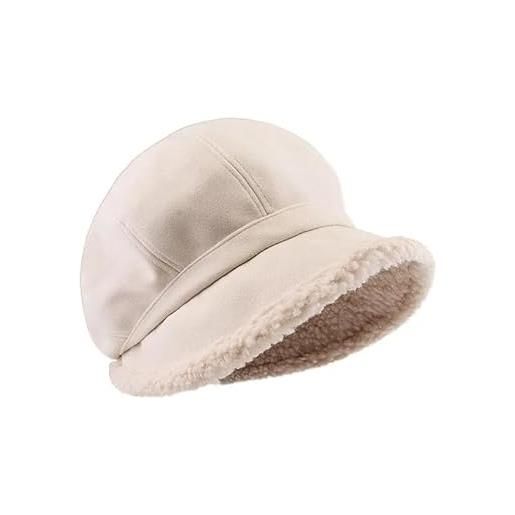 BADALO cappello berretto da donna cappelli ottagonali invernali da donna berretto da strillone in velluto tinta unita retrò femminile mantieni caldo cappello da secchiello gorro (color: beige, size: 55-5