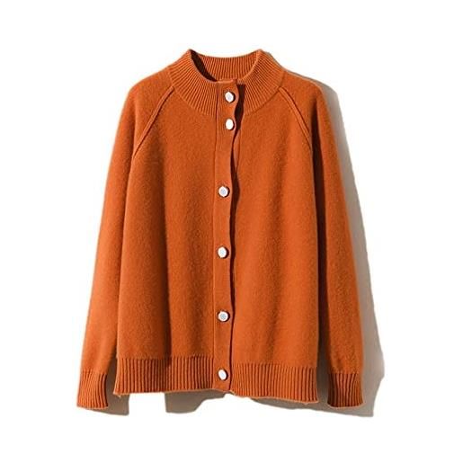 WOBELA cardigan da donna mezzo dolcevita giacca in pura lana lavorata a maglia tinta unita selvaggia (color: orange, size: xl)