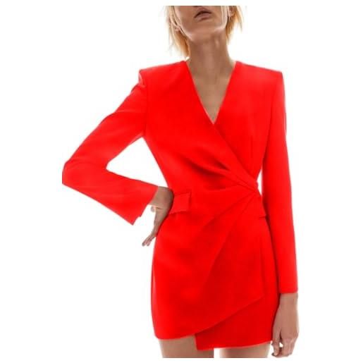 Generico vestito donna blazer intreccio scollo v manica lunga gonna asimmetrica casual elegante rosso/taglia unica