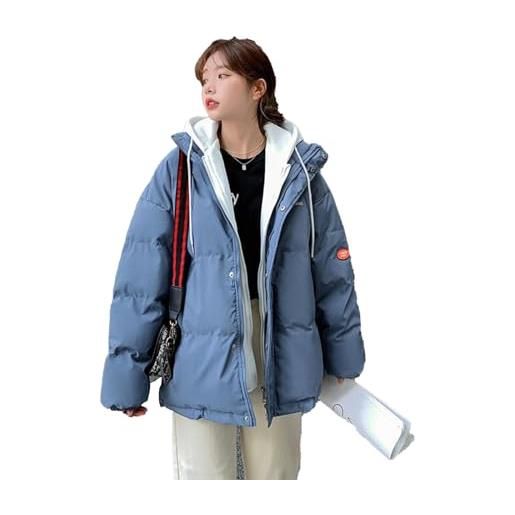 yanenrun giacca invernale da donna soprabito spesso imbottito in cotone corto parka mujer oversize casual con cappuccio a bolle cappotto femminile, blu, s