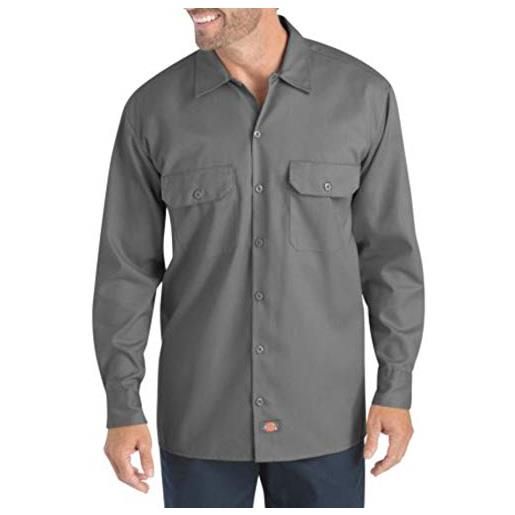 Dickies men's long sleeve flex twill work shirt, gravel gray, medium