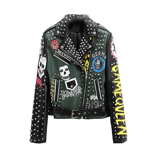 Hcclijo street skull studs cappotti punk giacche in ecopelle pu giacche corte in pelle rock show costumi 8642 m