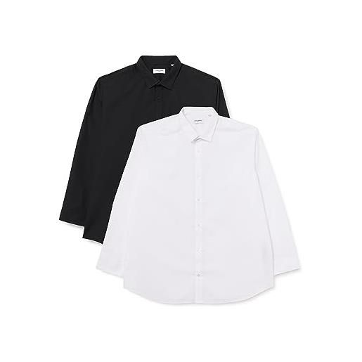 JACK&JONES PLUS jjjoe shirt ls 2 pack mp pls camicie casual da uomo, nero/confezione: bianco, 3xl