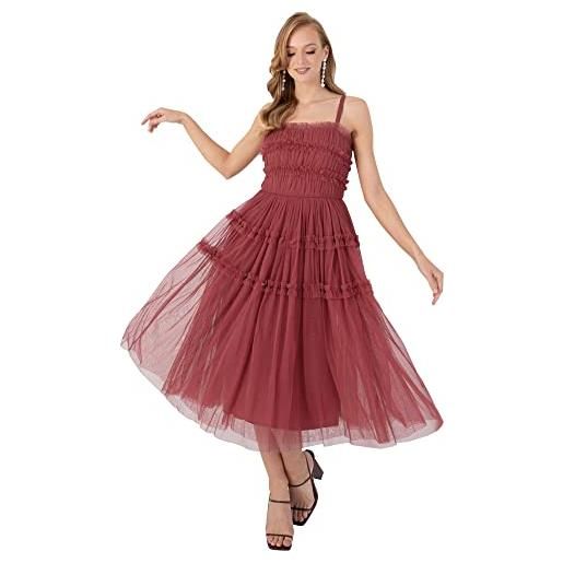 Anaya with Love ladies cami midi dress women evening gown square neck strappy stripes frilly tiered for wedding guest prom ball red vestire, 54 da donna