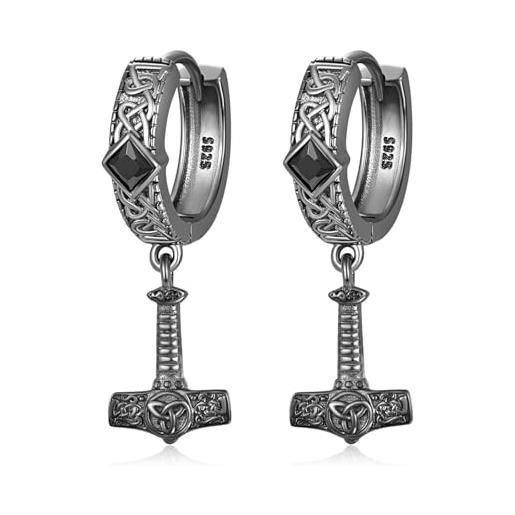HXWZB orecchini a forma di martello vichingo, in argento sterling per uomini, con martello vichingo, con zircone nero vichingo, regalo per uomini e donne, argento sterling