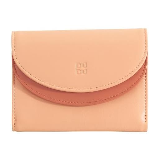 Dudu portafoglio donna vera pelle rfid con portamonete, portafogli colorato a doppia patta porta carte di credito porta banconote rosa cipria