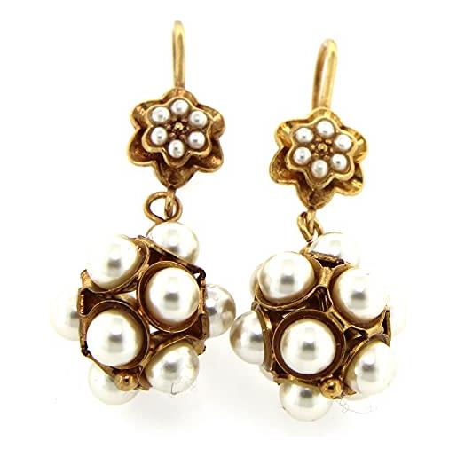 Mokilu' - gioielli - orecchini vintage - donna - ottone dorato 24kt - perla