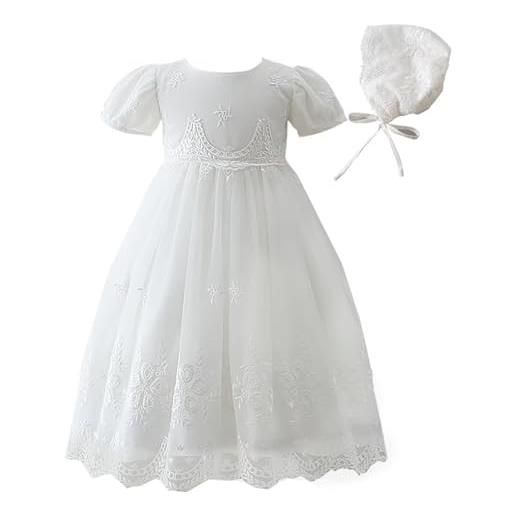 Leideur abito battesimo bambina abiti da sposa lunghi bianchi abiti da sposa formali per neonati(bianco 2, 6 mesi)