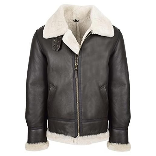 House Of Leather giacca da uomo classica b3 originale in pelle di pecora reale shearling bomber aviatore kyoto, nero (shearling nero), xxxxl