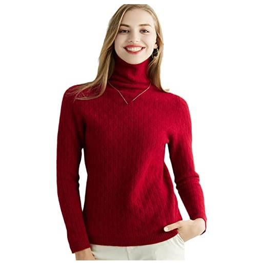 Youllyuu maglione in cashmere maglione lavorato a maglia da donna 100% lana merino dolcevita manica lunga pullover lavorato a maglia, rosso, xl