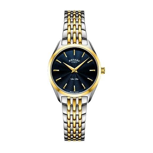Rotary orologio quarzo donna, misura cassa 27.00mm con quadrante blu analogico e cinturino two-tone gold in cinturino in metallo lb08011/05