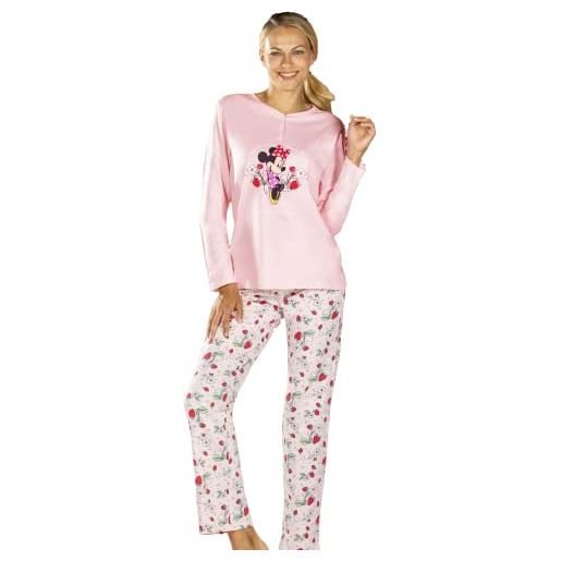 Sabor pigiama donna minnie mouse lungo in cotone primaverile mezza stagione 100% cotone (l/46-48, rosa)
