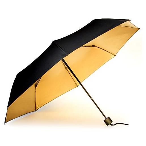 Suck uk, ombrello antivento nero e oro da viaggio, leggero e compatto, pieghevole con telescopio manuale, resistente ombrello da borsetta