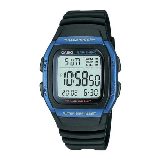 Casio, orologio digitale w-96h-2avdf con illumminatore, per uomini, cinghia di plastica e quadrante blu