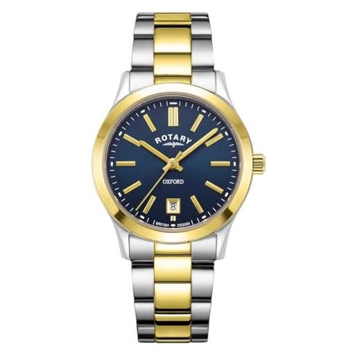 Rotary orologio quarzo donna, misura cassa 30.00mm con quadrante blu analogico e cinturino two-tone gold in cinturino in metallo lb05521/05