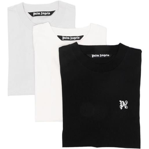 Palm Angels set di 3 t-shirt con monogramma pa - bianco