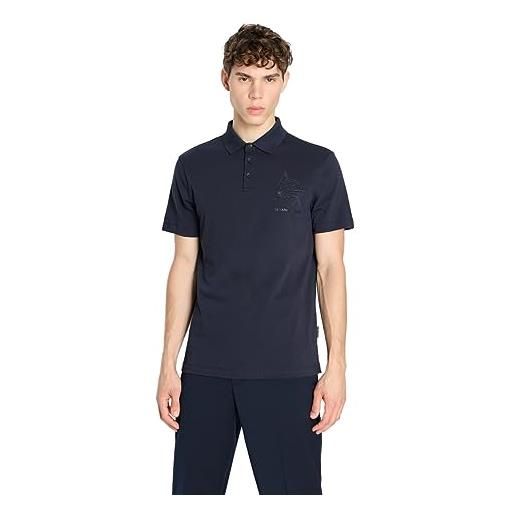 Armani Exchange polo con logo aquila in jersey di cotone regular fit, marina militare, s uomo
