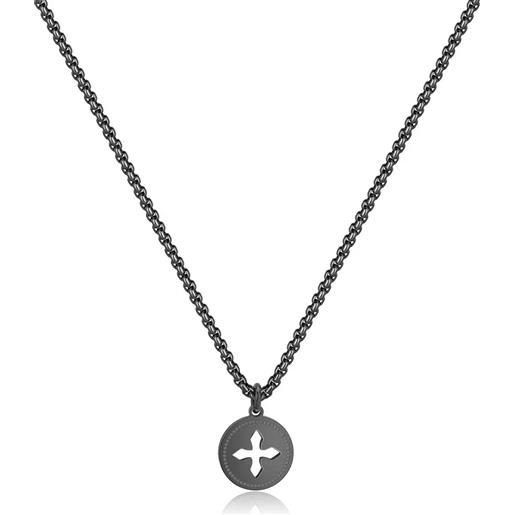 S'Agapõ collana uomo S'Agapõ srb05 acciaio rebel pendente cerchio croce nero