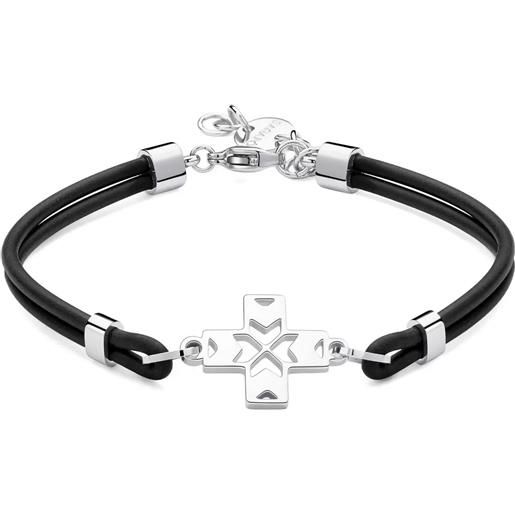 S'Agapõ bracciale uomo S'Agapõ srb18 acciaio / silicone rebel gomma nera e croce