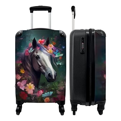 NoBoringSuitcases.com® valigia a mano trolley valigia a rotelle valigia da viaggio piccola con 4 ruote - cavallo - natura - fiori - foresta - animali - bagaglio da tavolo