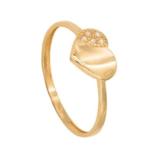 Priority anello in oro 18 k con cuore e zirconi incastonati, anello in oro | anello con zirconi | anello 18 kt | anello cuore| regalo innamorati e oro giallo, 20, cod. 66066-20