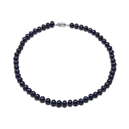 JYX Pearl jyx - collana di perle d'acqua dolce coltivate piatte, 7-8 mm, 45,7 cm, colore: nero, perla, perla