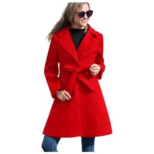 Kate Kasin donna inverno stringere la vita trench cappotto elegante a-line duffle pea coat, rosso scuro, m