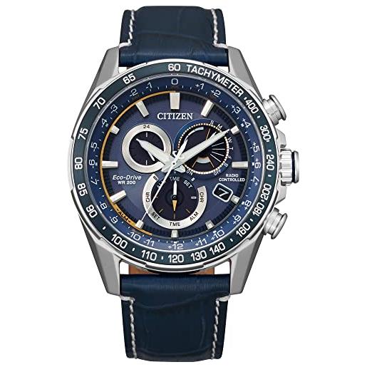Citizen eco-drive sport orologio cronografo pcat di lusso da uomo, calendario perpetuo, cinturino blu, quadrante blu, cronografo