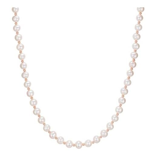 Valero Pearls collana da donna in argento sterling 925 placcato oro rosa 14 carati con perla coltivata potato d'acqua dolce circa 8,0 - 8,5 mm, argento