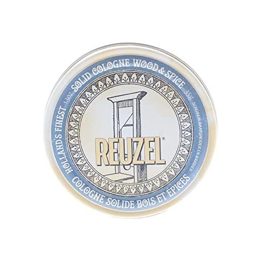 Reuzel solid cologne wood and spice - easy to apply - with notes of lemon zest, cedarwood and clove - wax based formula - subtle fragrance that lasts all day - 1.3 oz