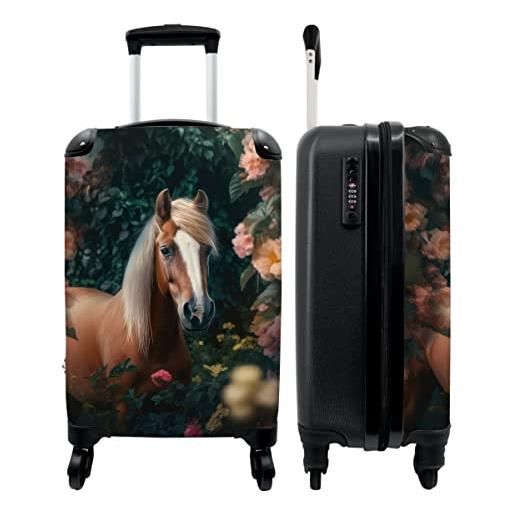 NoBoringSuitcases.com® valigia a mano trolley valigia a rotelle valigia da viaggio piccola con 4 ruote - cavallo - natura - fiori - foresta - animali - bagaglio da tavolo