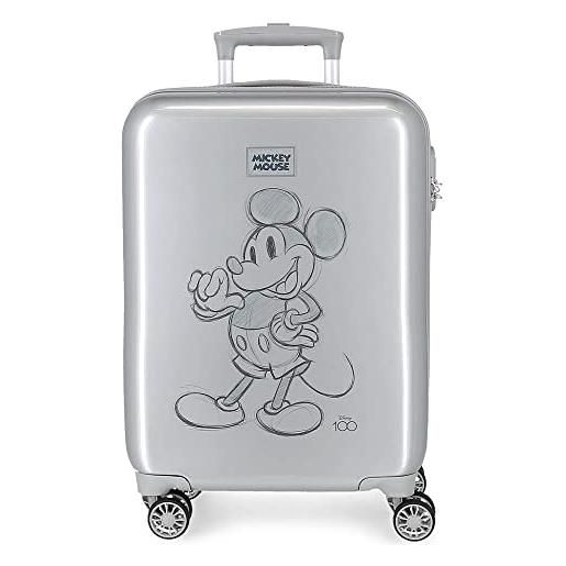 Disney valigia da cabina Disney mickey 100 grigio 37x55x20 cm abs rigido chiusura a combinazione laterale 34l 2 kg 4 doppie ruote bagaglio a mano