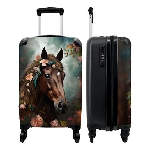 NoBoringSuitcases.com® valigia a mano trolley valigia a rotelle piccola valigia da viaggio con 4 ruote - cavallo - natura - fiori - animali - foresta - bagaglio da tavolo