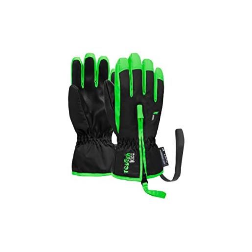 Reusch ben piacevolmente caldi e antivento, guanti da sci per uso quotidiano, guanti da neve per slitta, nero/verde