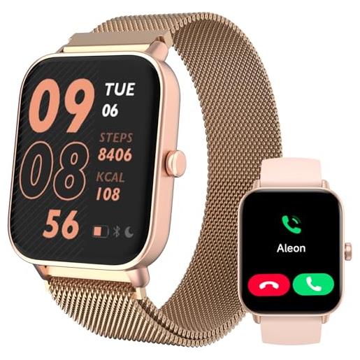 TOOBUR orologio smartwatch donna, 1.8 fintess tracker con alexa, chiamate risposta, 100 sport, contapassi e cardiofrequenzimetro, impermeabile ip68, compatibile con ios android, dorato