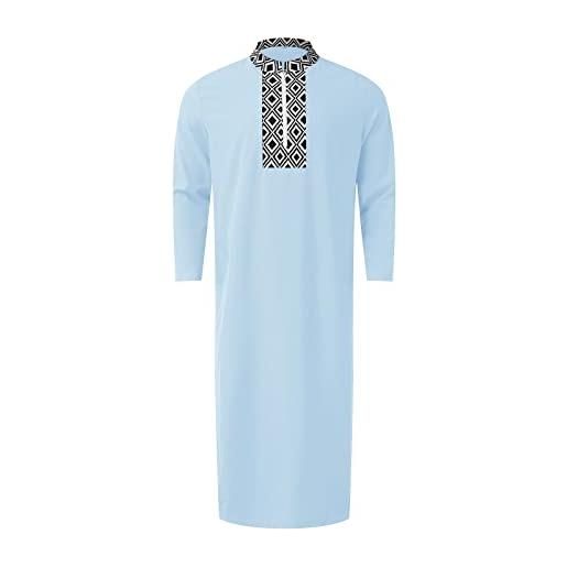 JokeLomple uomo musulmano caftano - con stampa in cotone islamico royalty dubai robe abiti musulmani uomo vestito arabo preghiera eid robe arabia musulmana