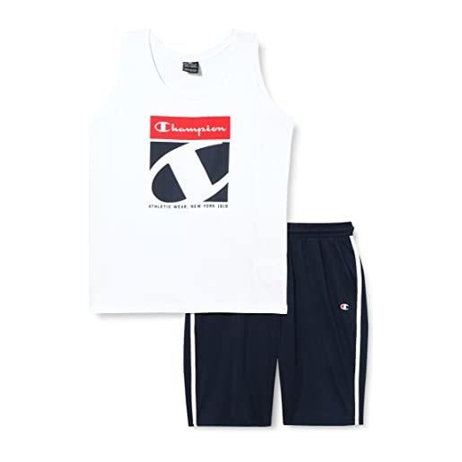 Champion legacy graphic shop s/l t-shirt & long shorts completo, (bianco/blu marino), 9-10 anni bambini e ragazzi