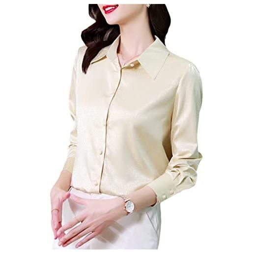 Byblos camicie da donna con scollo a v a maniche lunghe camicette di seta con bottoni camicette casual da lavoro larghe in raso apricot xs