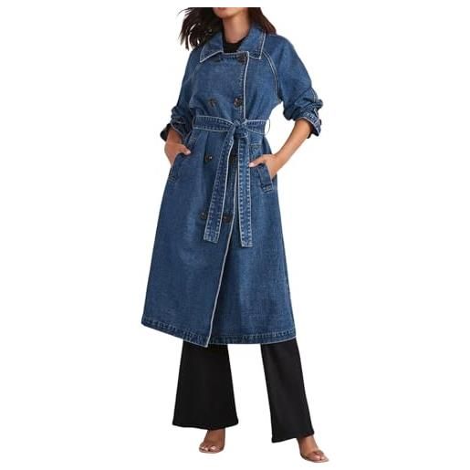 HERSIL giacca da donna vintage midi lunga, vestibilità comoda, giacca di jeans a doppio petto, trench con cintura, giacche per adolescenti, blu, xxl