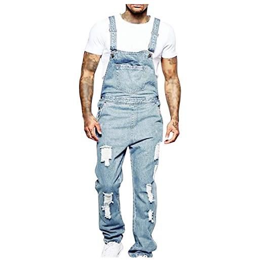 BOTCAM salopette uomo pantaloni da lavoro taglia 60 tuta versatile uomo denim moda semplice baggy jeans con tasche, zjsjm1024 5-blue, m