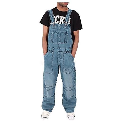 BOTCAM salopette uomo pantaloni da lavoro taglia 60 tuta versatile uomo denim moda semplice baggy jeans con tasche, azzurro, xxxxxl