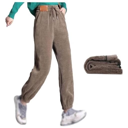 ZSENSO pantaloni spessi foderati in pile composito da donna, pantaloni della tuta a vita alta taglie forti in velluto a coste termico (medium, khaki)