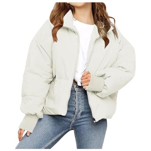 ORANDESIGNE cappotto corto da donna invernale caldo giacca imbottita con zip stile semplece elegante capispalla con cerniera piumino invernale b bianco s