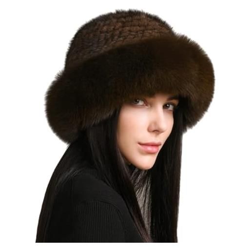 XUYUZUAU cappelli invernali da donna ragazze pelliccia di visone cappello berretto in maglia bordo soffice moda