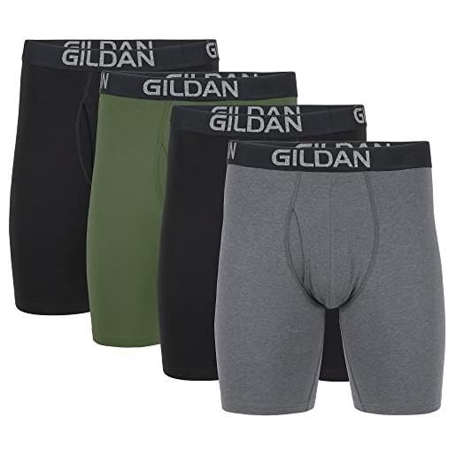 Gildan boxer in cotone, elasticizzati, multipack corti, black soot/heather dark grey/green midnight (4 pezzi), xxl (pacco da 4) uomo