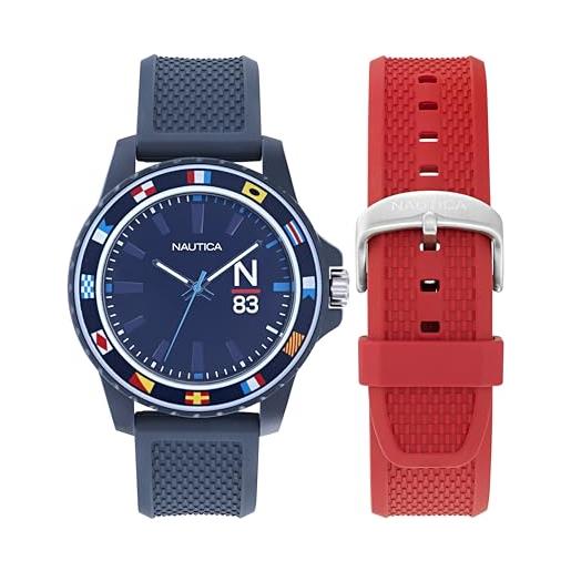 Nautica napfwf307 finn world - orologio da uomo con cinturino in fibra di poliuretano e cinturino in fibra di poliuretano rosso grano, colore: blu, marrone chiaro: : blu