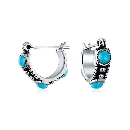 Bling Jewelry bali boho sud-occidentale blu stabilizzato perline turchese piccoli orecchini a cerchio huggie per le donne adolescenti. 925 argento sterling