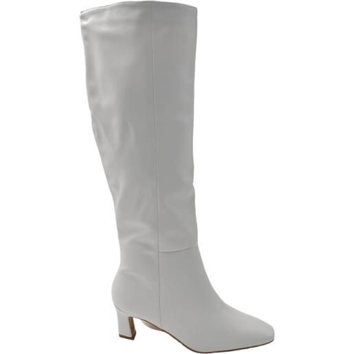 Malu Shoes stivali donna alti bianchi basic a tacco sottile comodo 3 cm punta tonda al ginocchio zip laterale aderenti