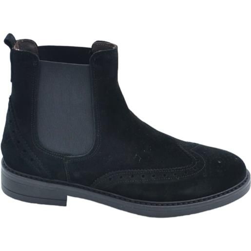Malu Shoes beatles uomo stivaletto basso elastico laterale ricamo punta vera pelle camoscio nero fondo gomma made in italy handmade